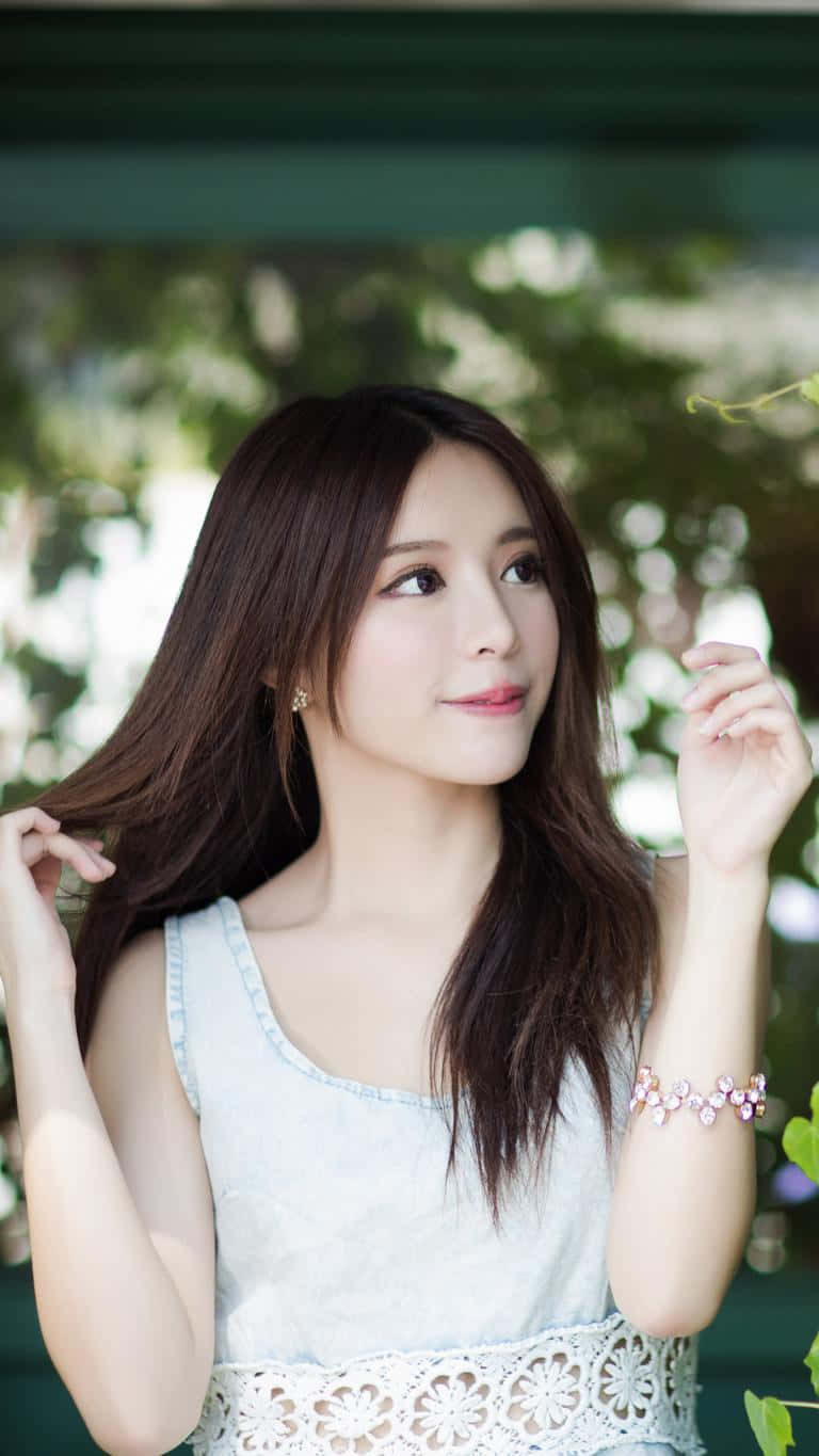 Pretty Asian Girl In White Background