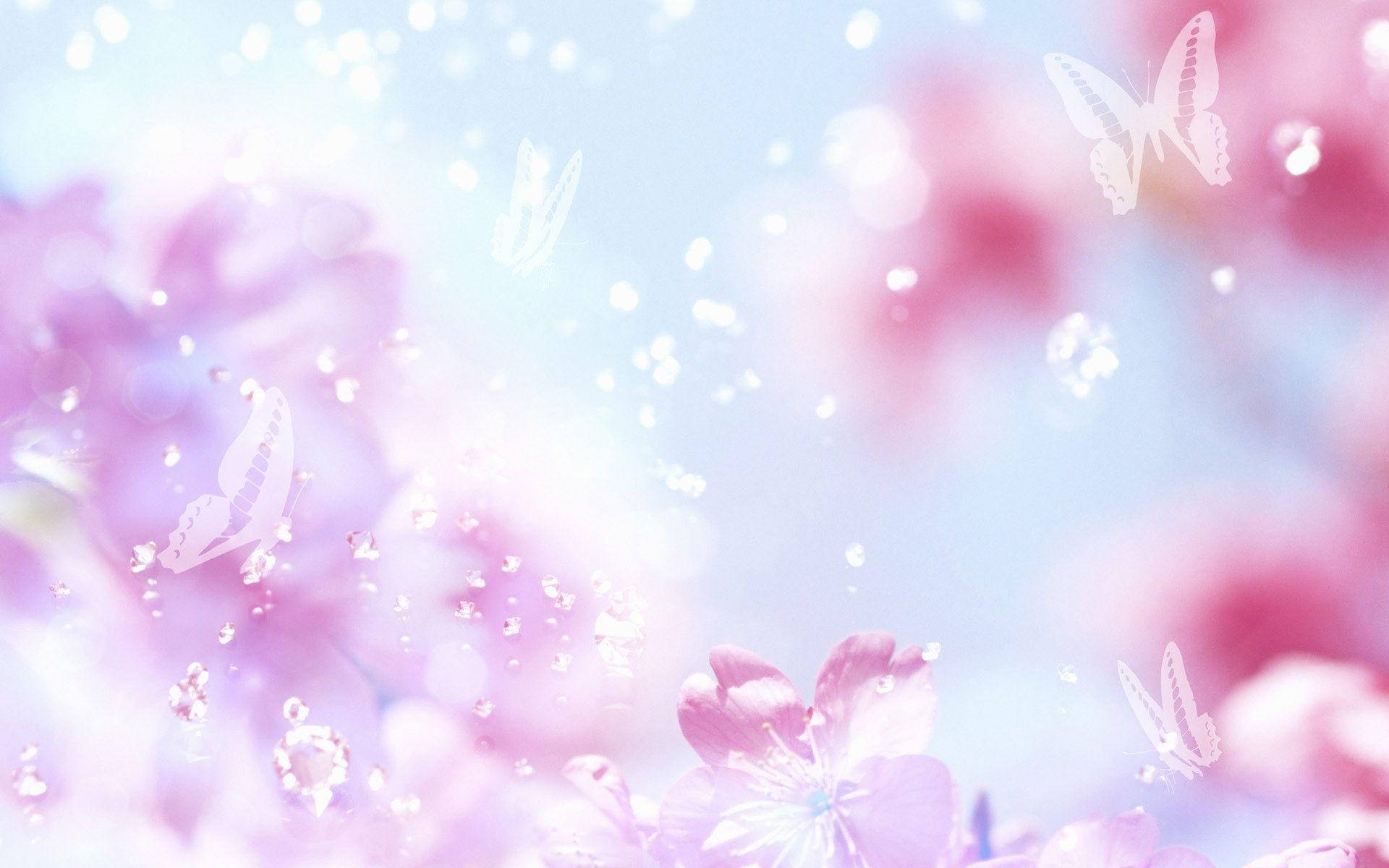 Pretty Background Butterflies Pink Flowers Background