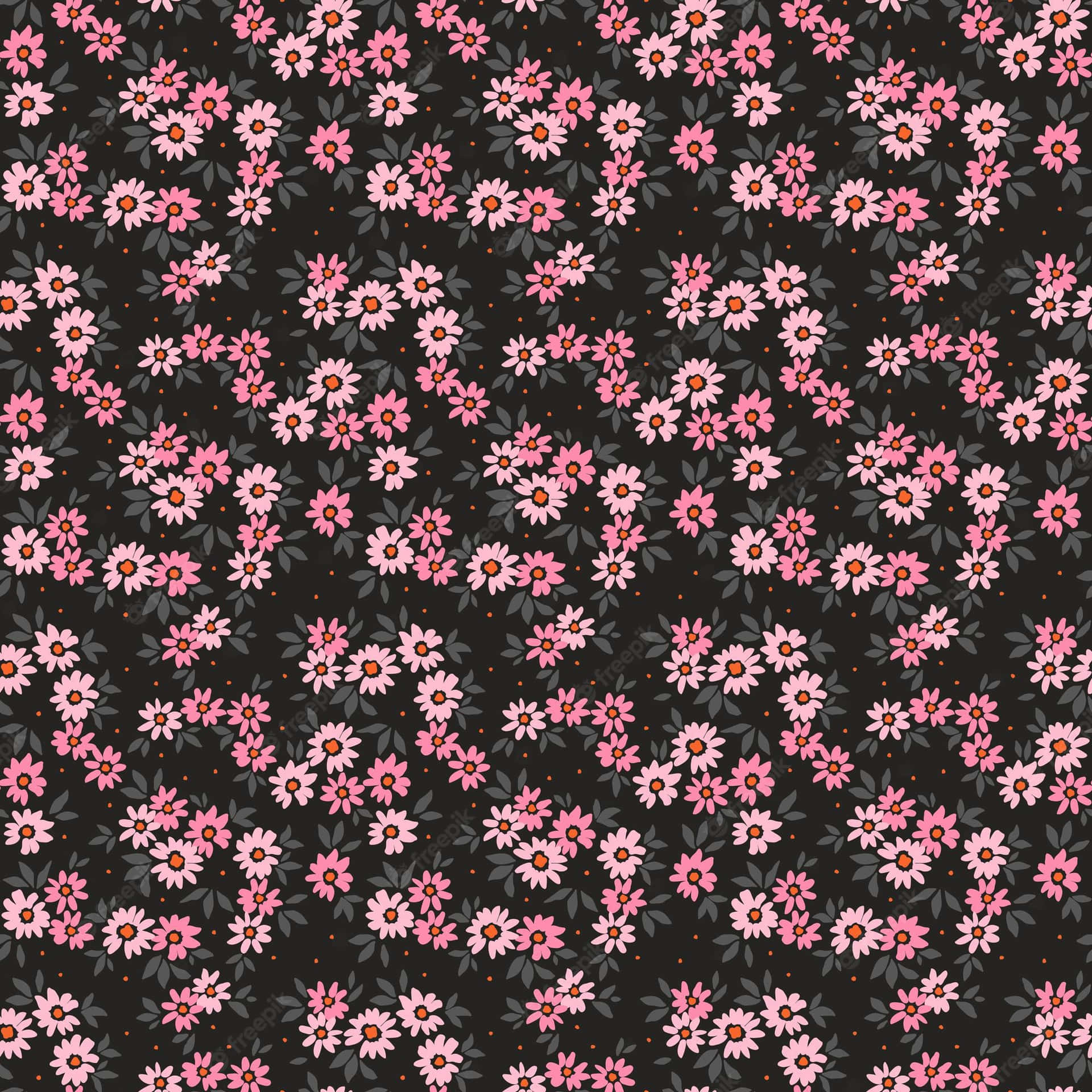 A Pink Floral Pattern On Black Wallpaper