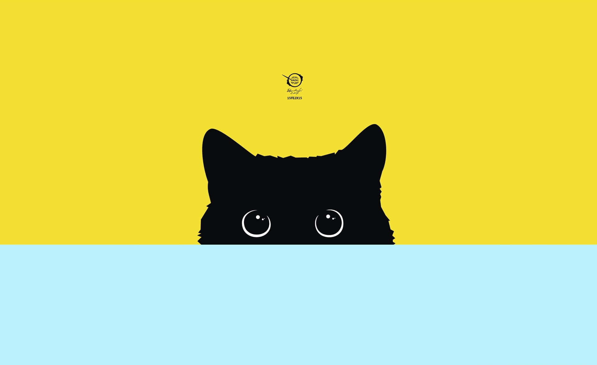 Pretty Black Cat Eyes Pastel Yellow & Blue Background