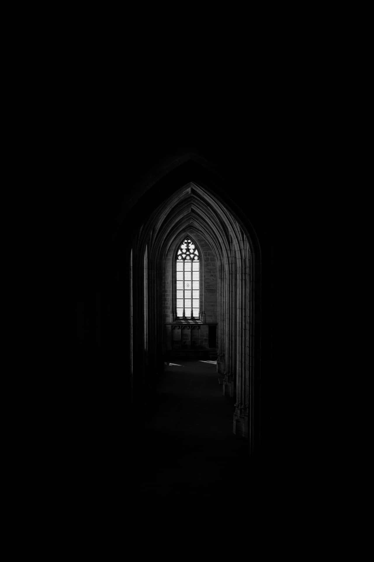 A Black And White Photo Of A Window In A Church Wallpaper