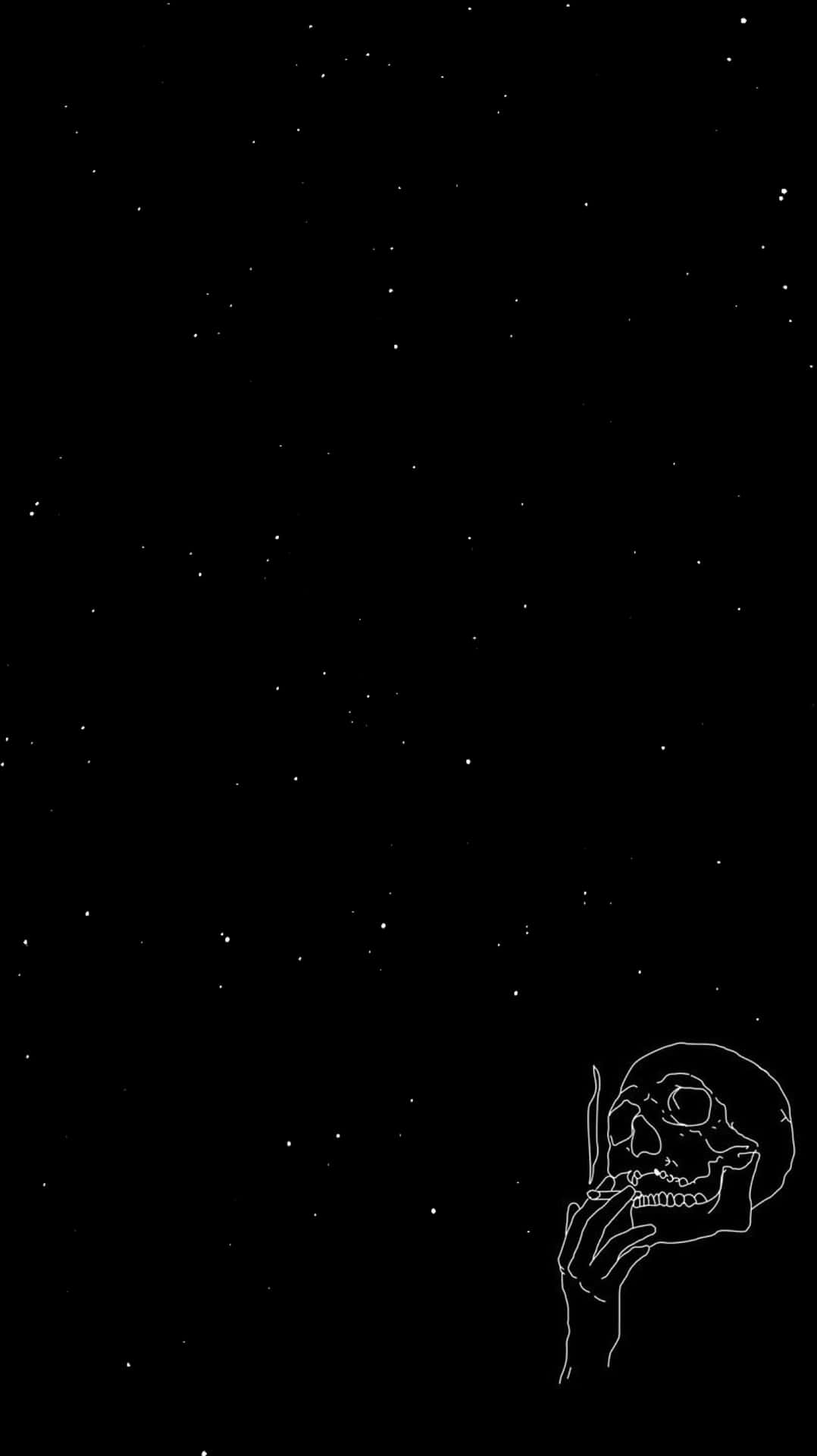 A Black And White Drawing Of A Skull In The Sky Wallpaper