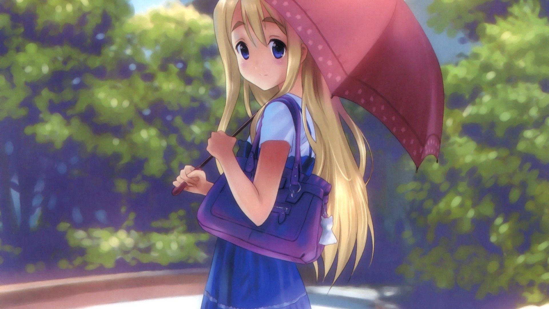 Pretty Blonde Anime Umbrella Girl Wallpaper