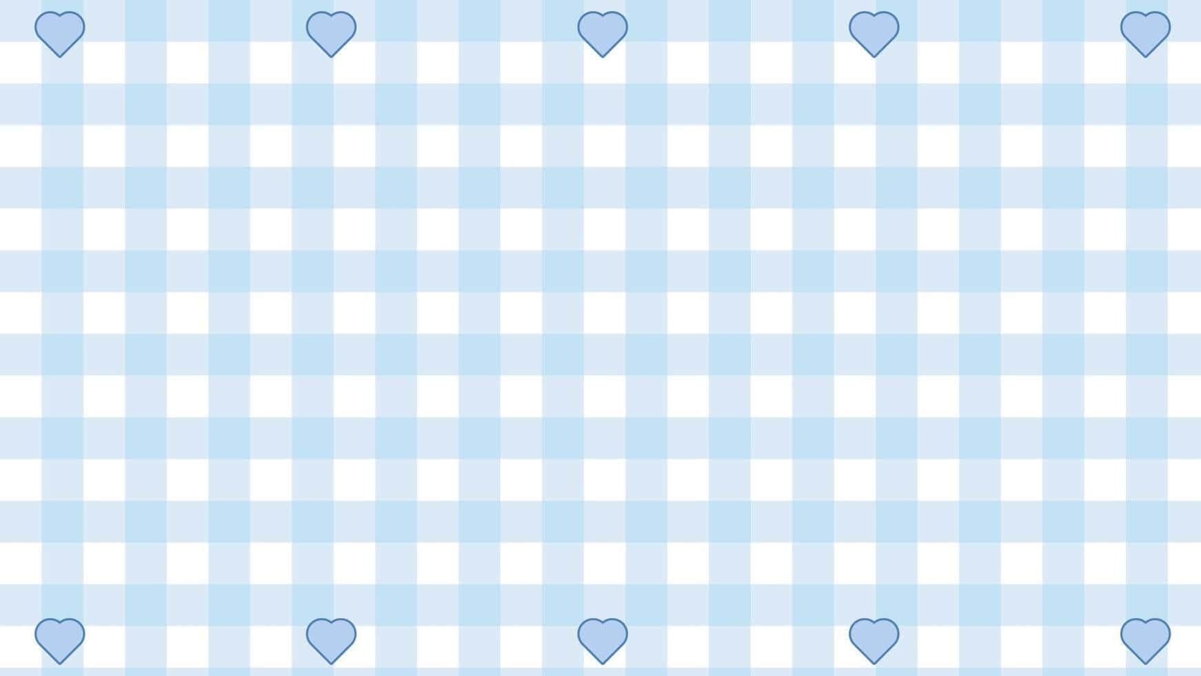 A Blue Gingham Pattern With Hearts On It