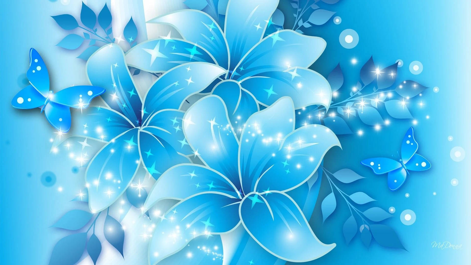 Hermosasflores Azules Arte Digital. Fondo de pantalla