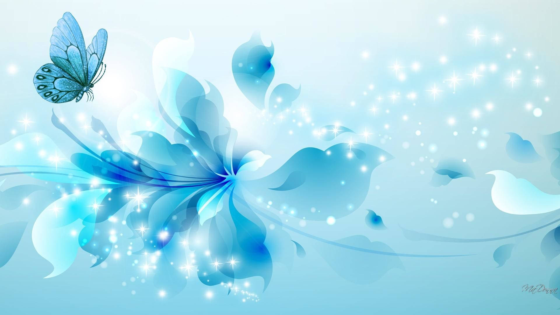 Pretty Blue Flowers And Butterflies Graphic Picture