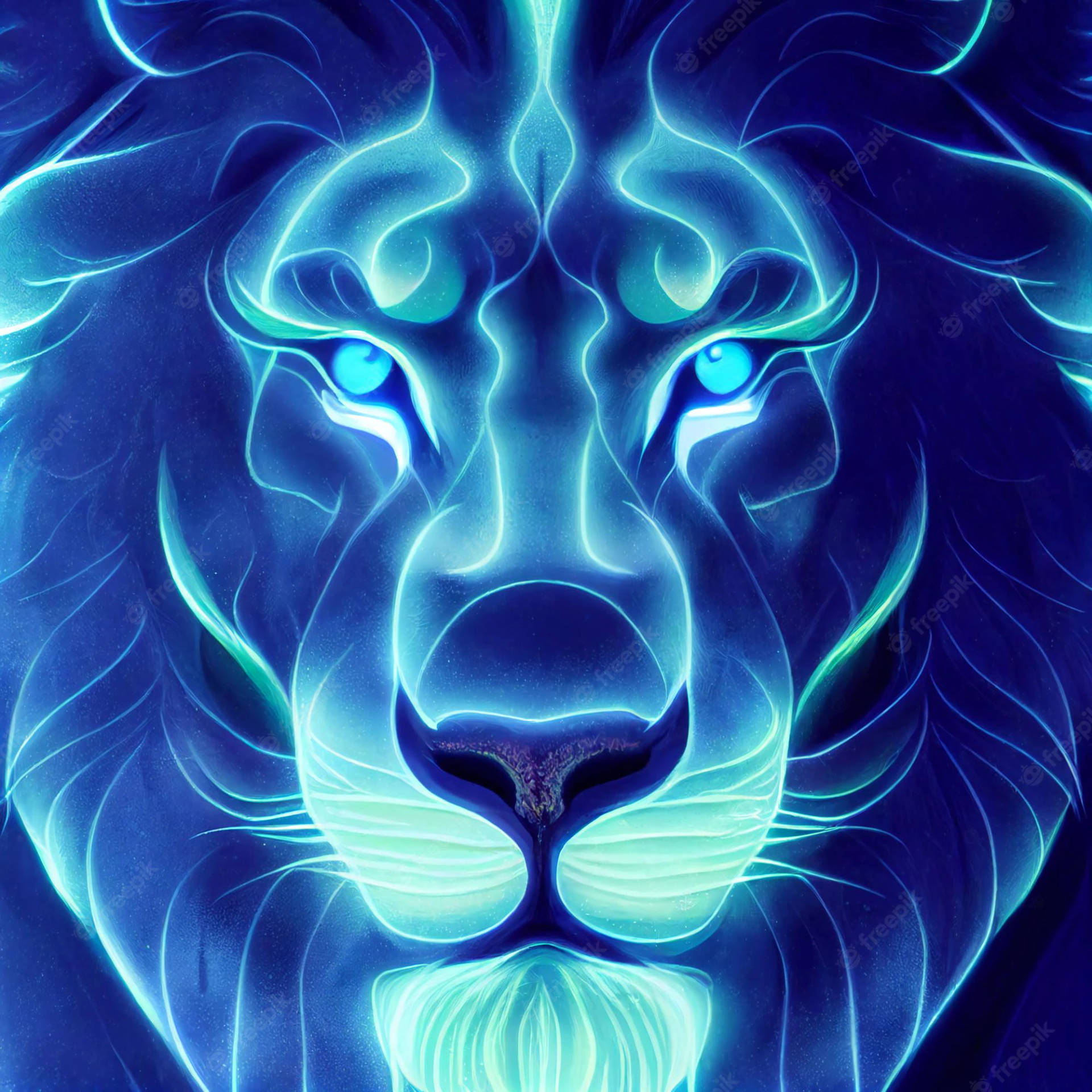 Pretty Blue Lion Glowing Illustration Wallpaper