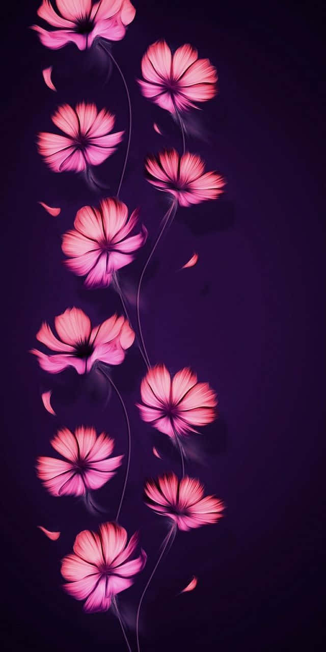 Pink Flowers On A Purple Background Wallpaper