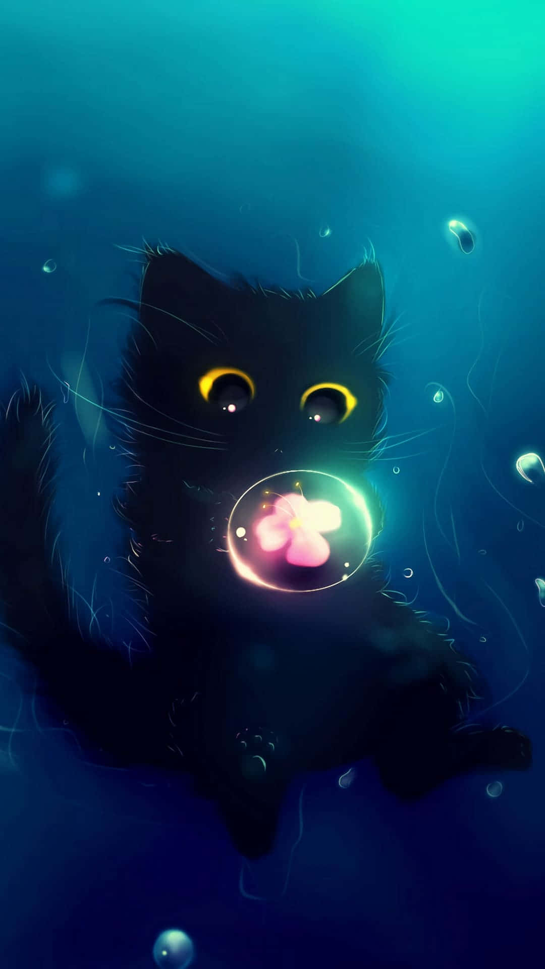 A Black Cat With A Pink Ball In Its Mouth Wallpaper