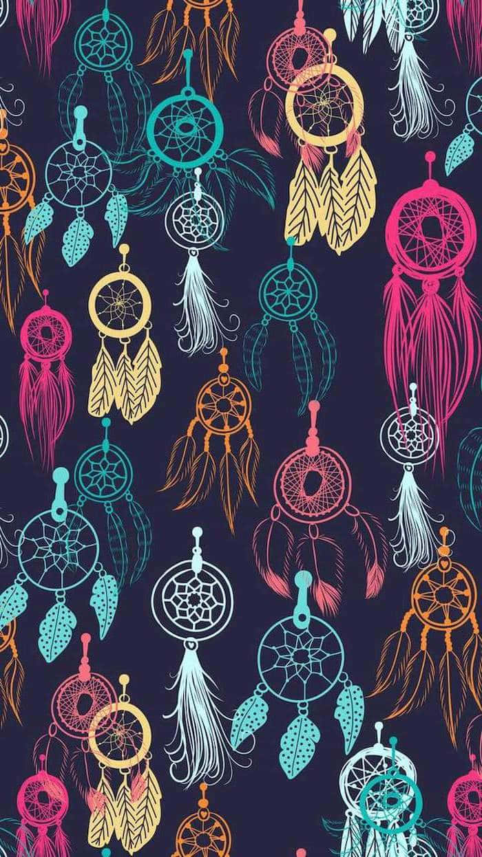 A Seamless Pattern With Colorful Dream Catcher Wallpaper