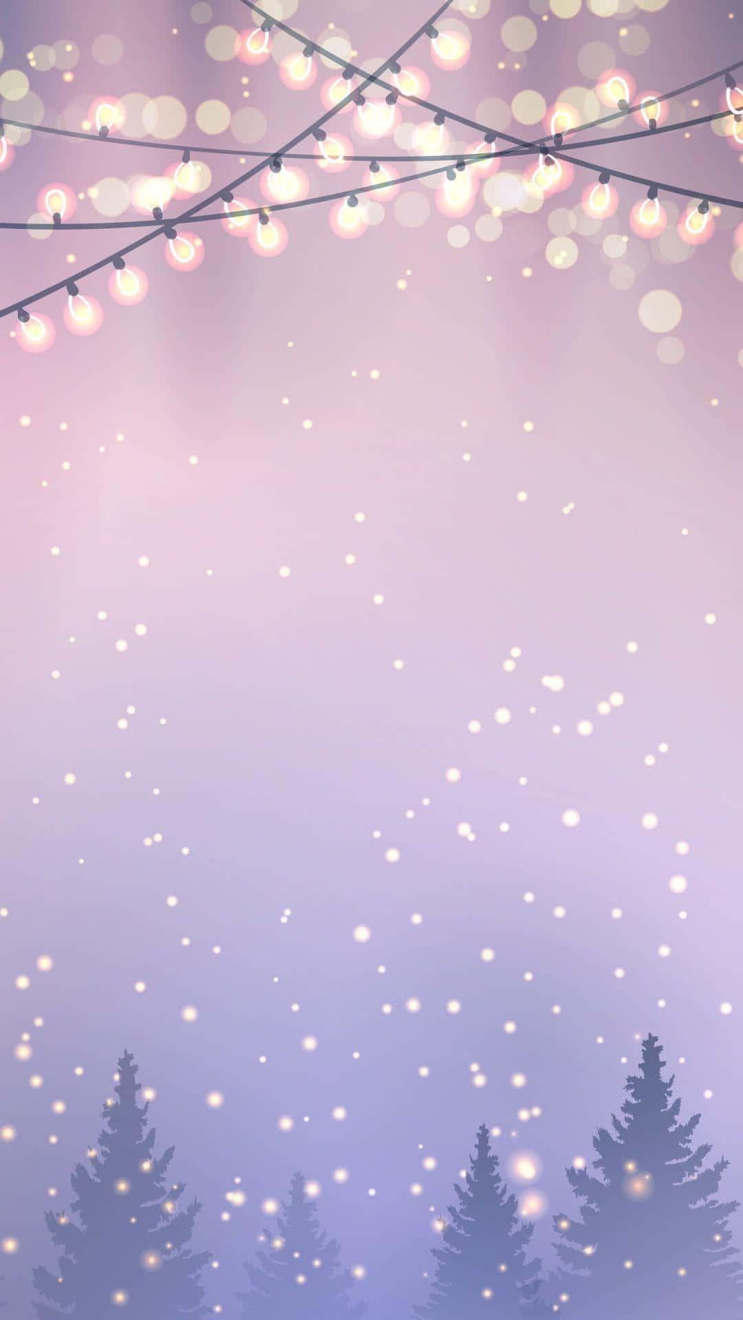 Christmas Lights Background With Trees And Snow Wallpaper