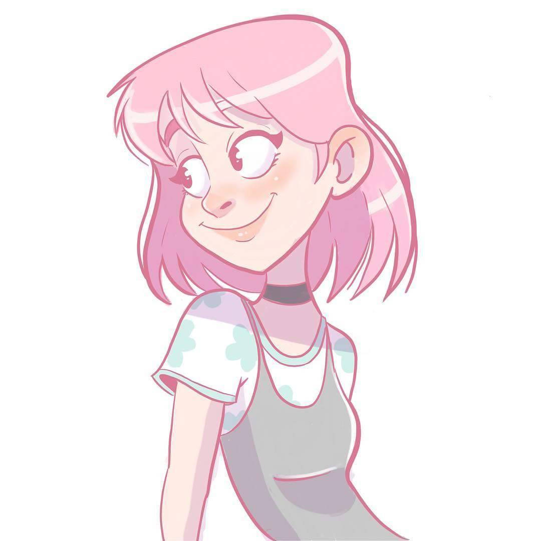 Pretty Girl Cartoon Pink And Green