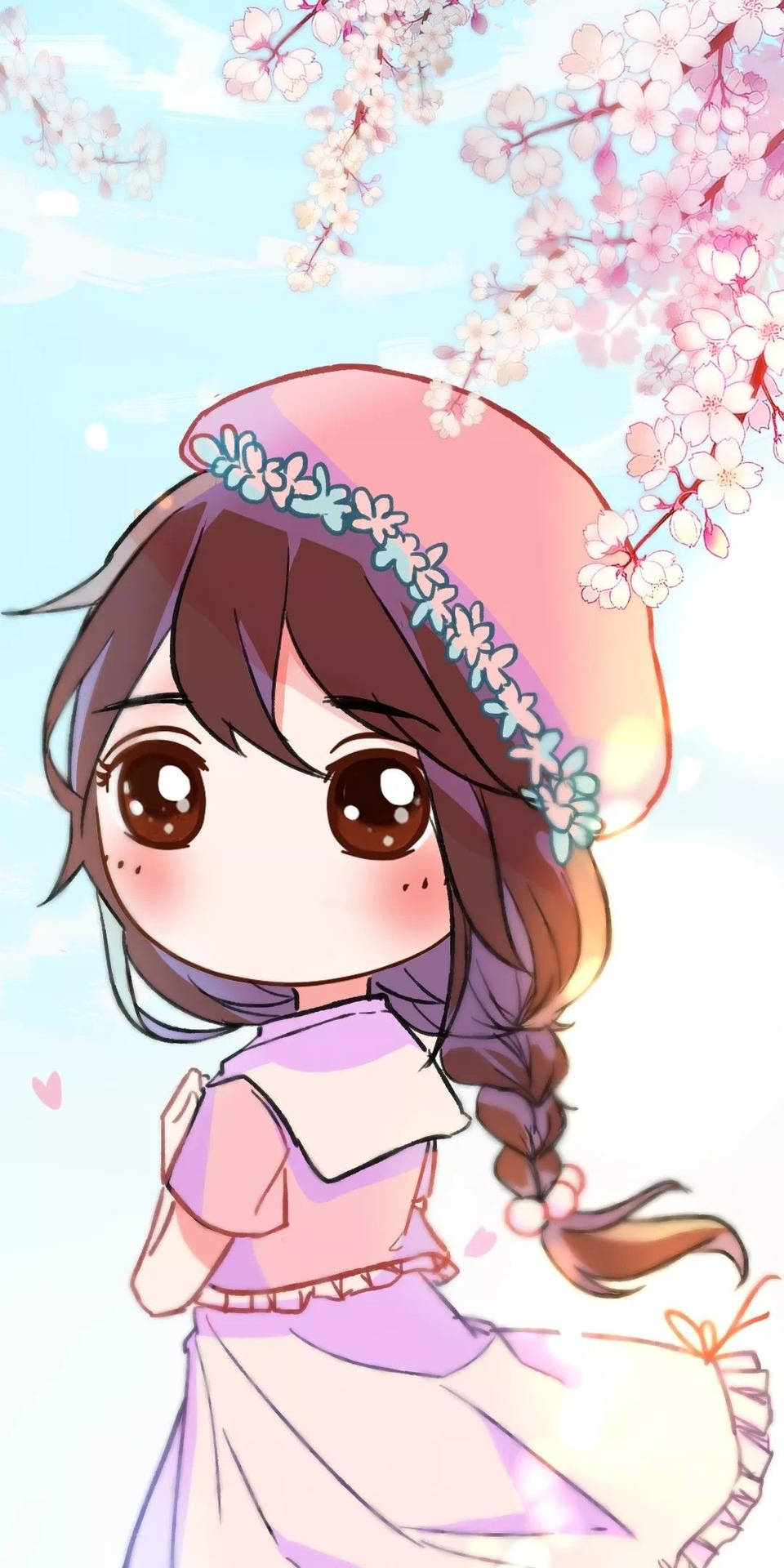Pretty Girl Cartoon Under Sakura Tree