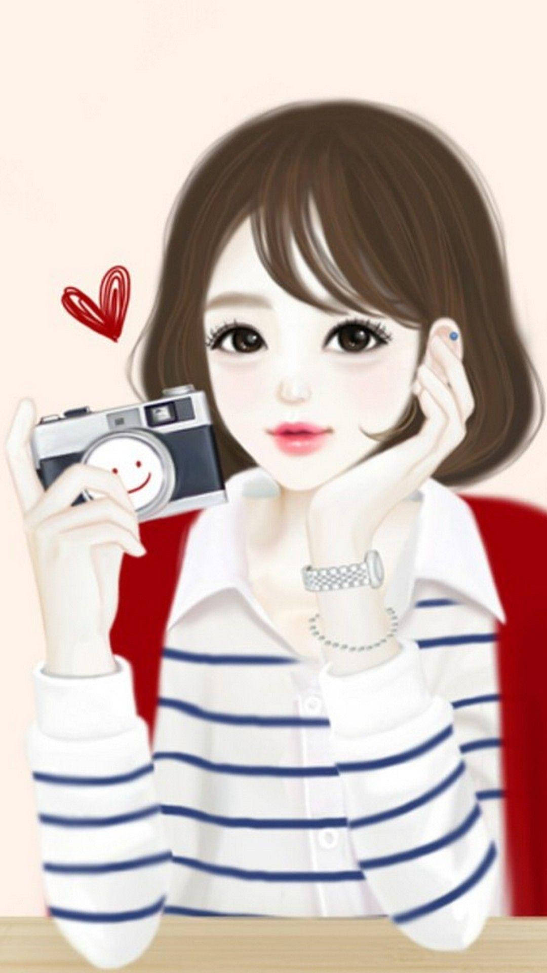 Pretty Girl Cartoon With Camera