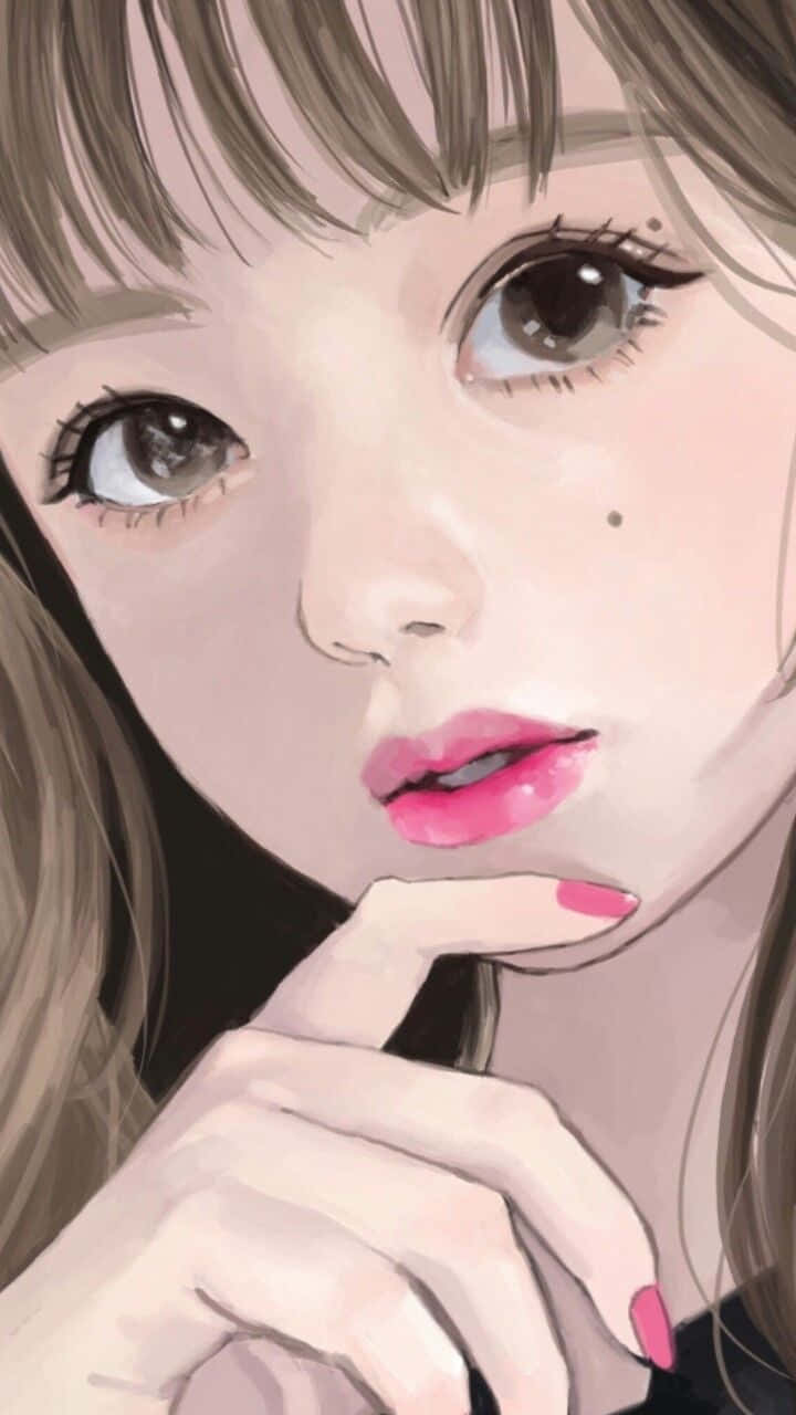 Pretty Girl Pink Lips Digital Art Picture