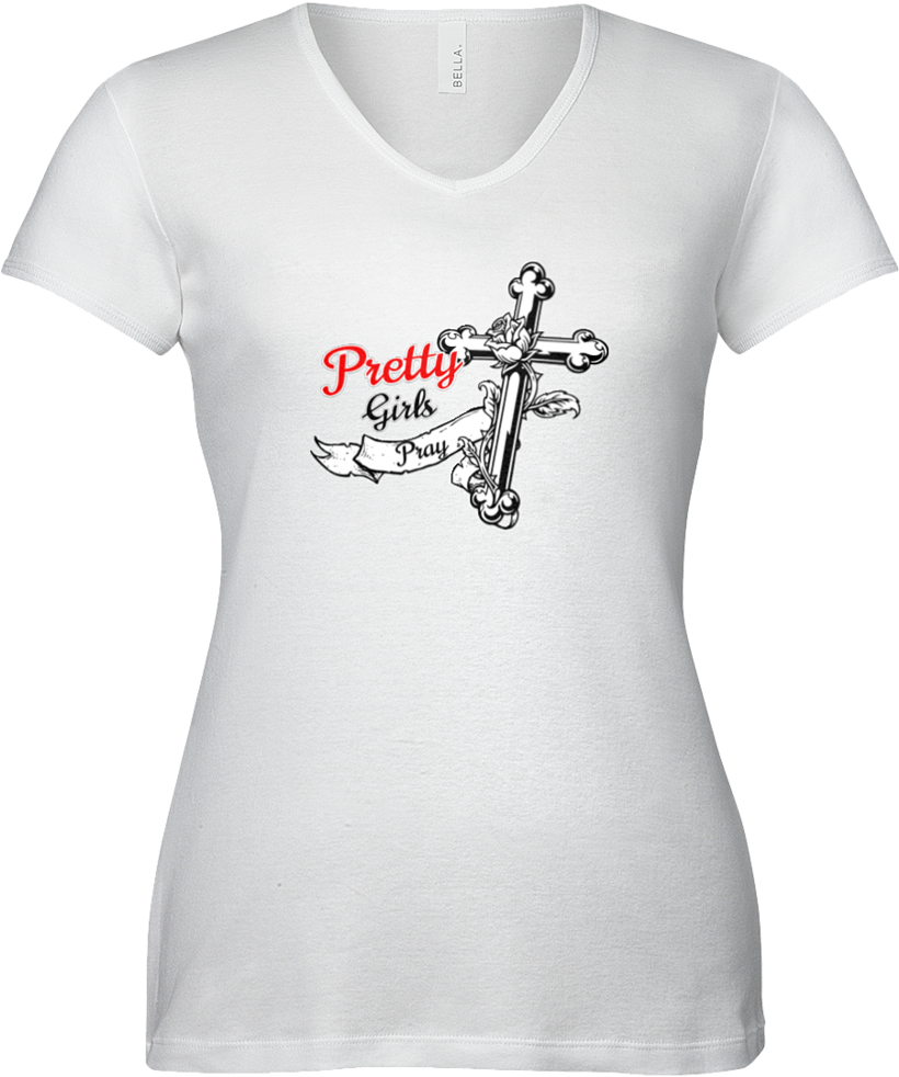Pretty Girls Pray White T Shirt With Cross Design PNG