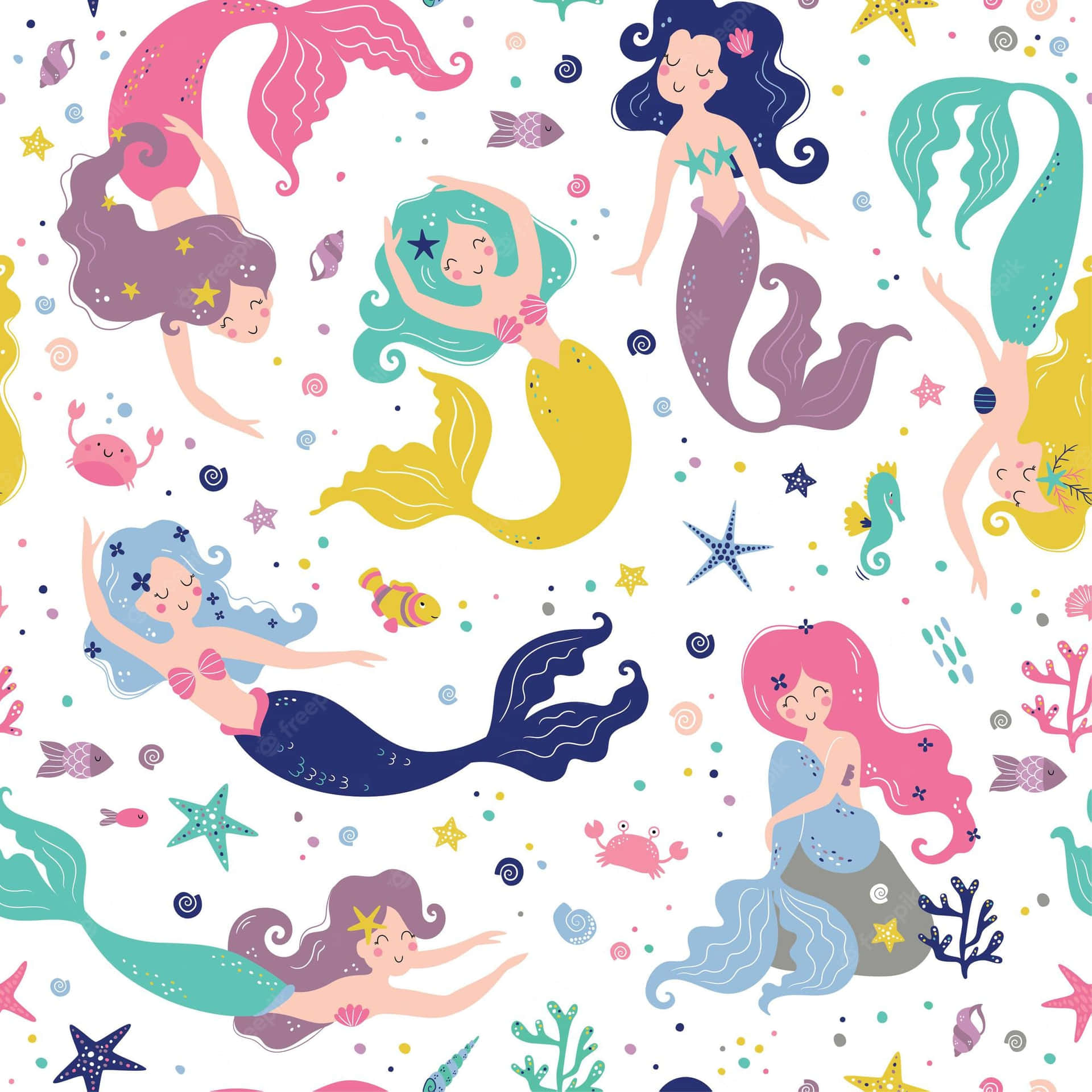 Pretty Mermaids In Pastel Colors Wallpaper