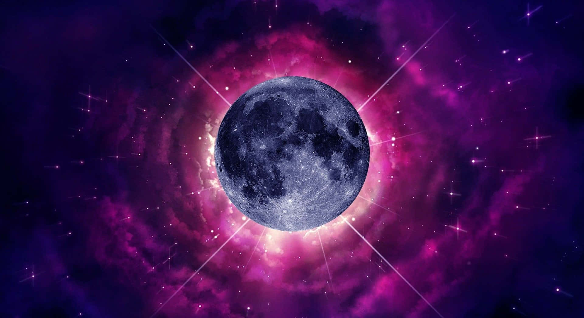 The Moon In Purple And Blue Space