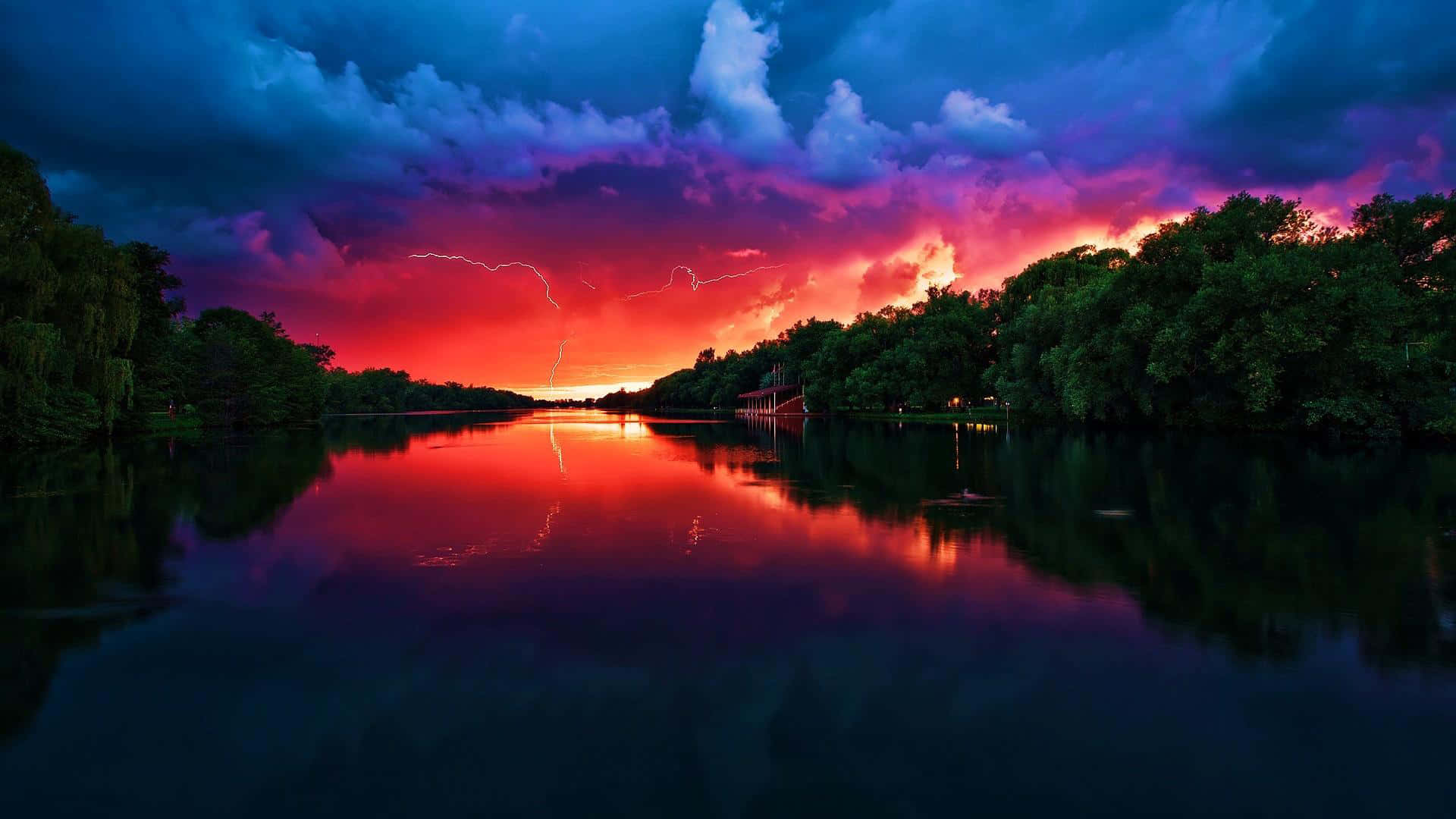 Colorful River Sunset Pretty Nature Picture