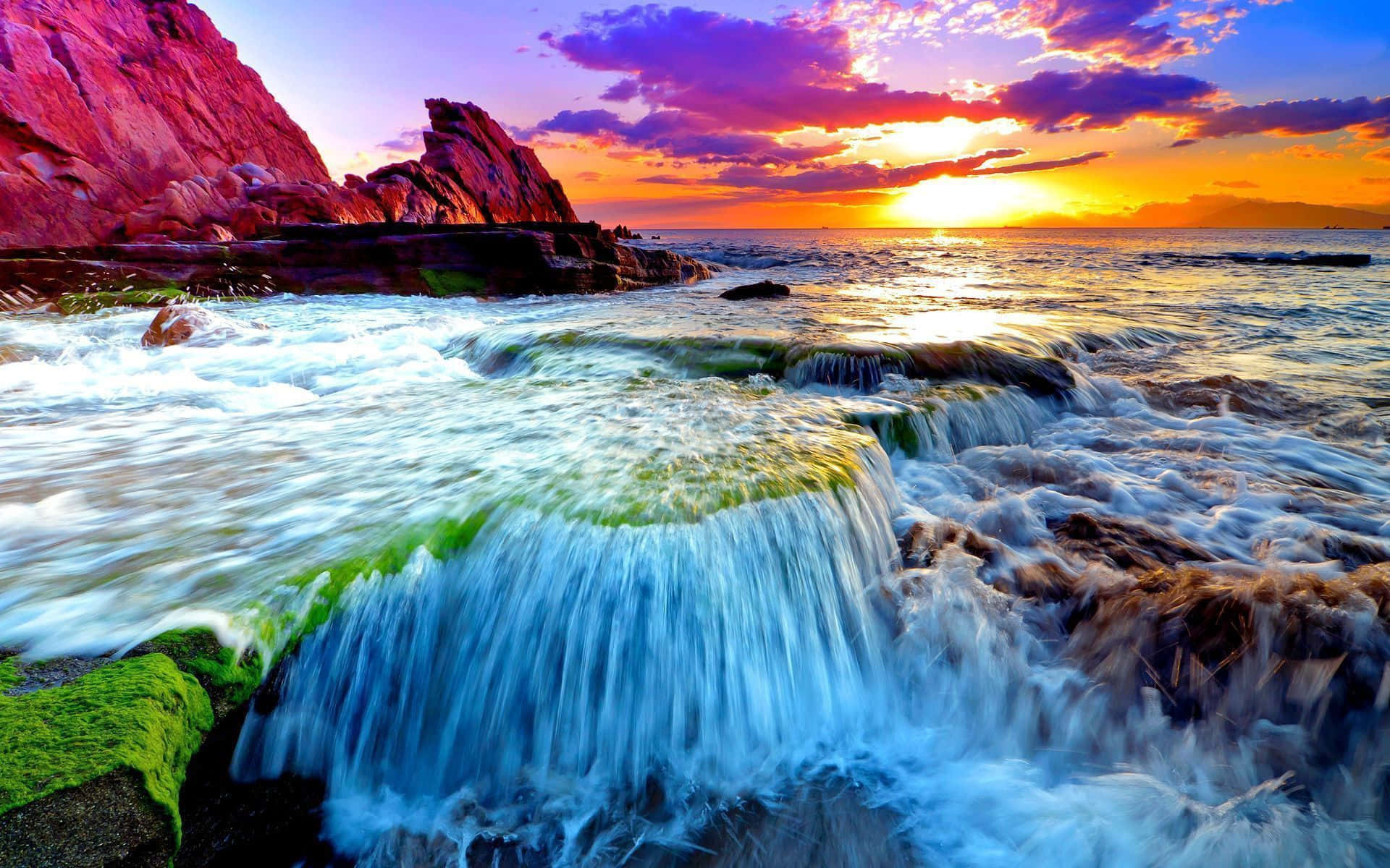 Pretty Ocean Sunset With Draining Sea Wallpaper