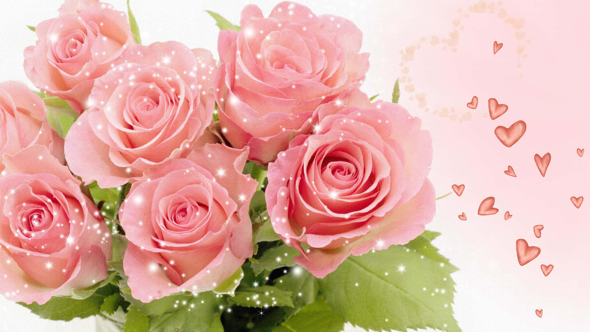 Pink Roses In A Vase With Hearts