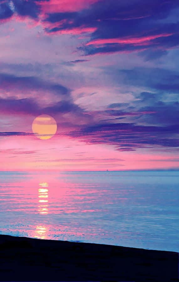 Hintergrundbildmit Hellem, Blauem Meer Unter Einem Wunderschönen Sonnenuntergang