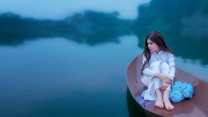 Pretty Teen Girl On Boat Background