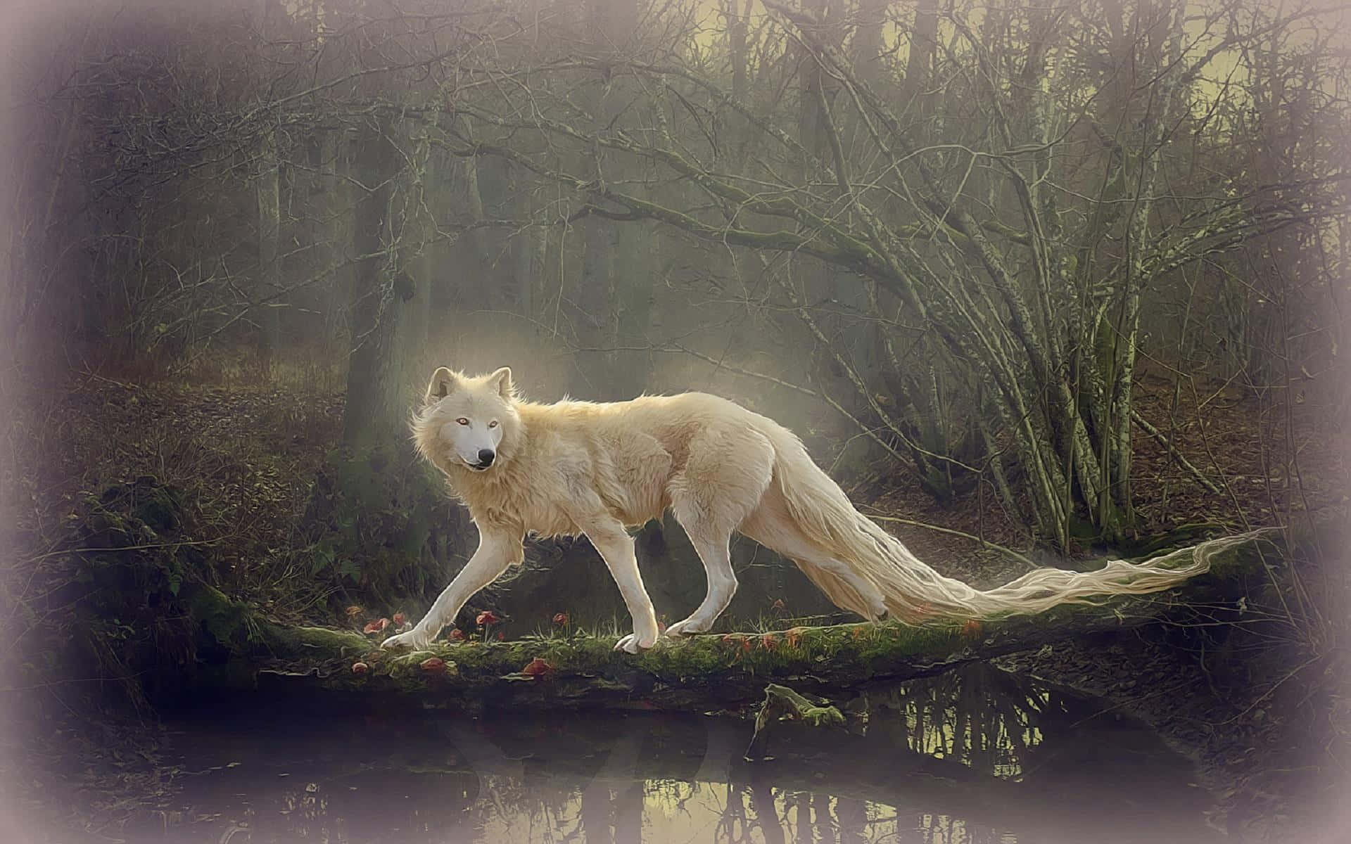 Mysterious and beautiful Pretty Wolf in deep forest Wallpaper