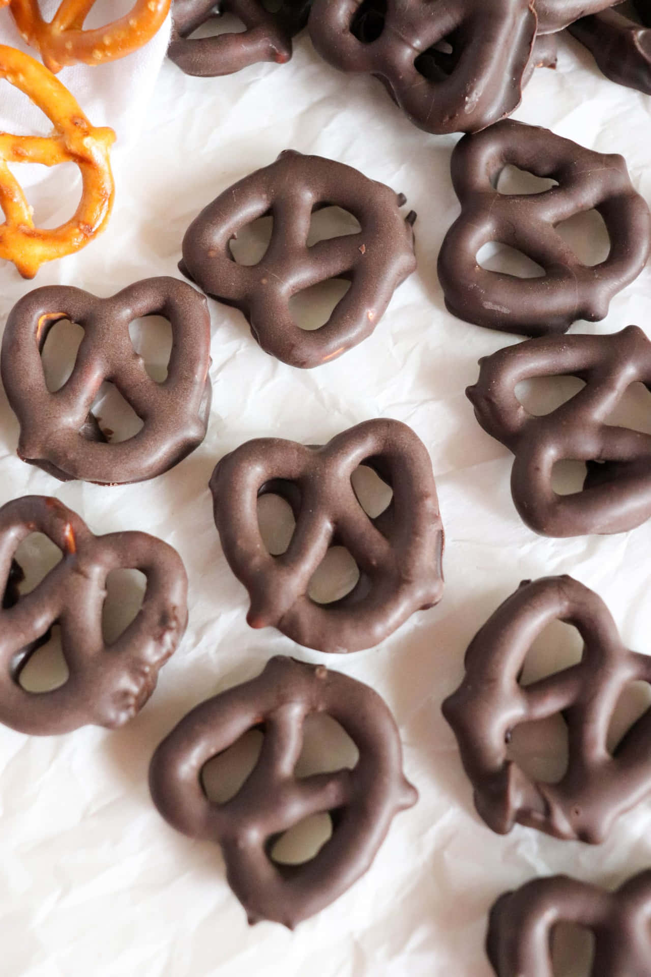Chocolate Pretzels On A White Surface