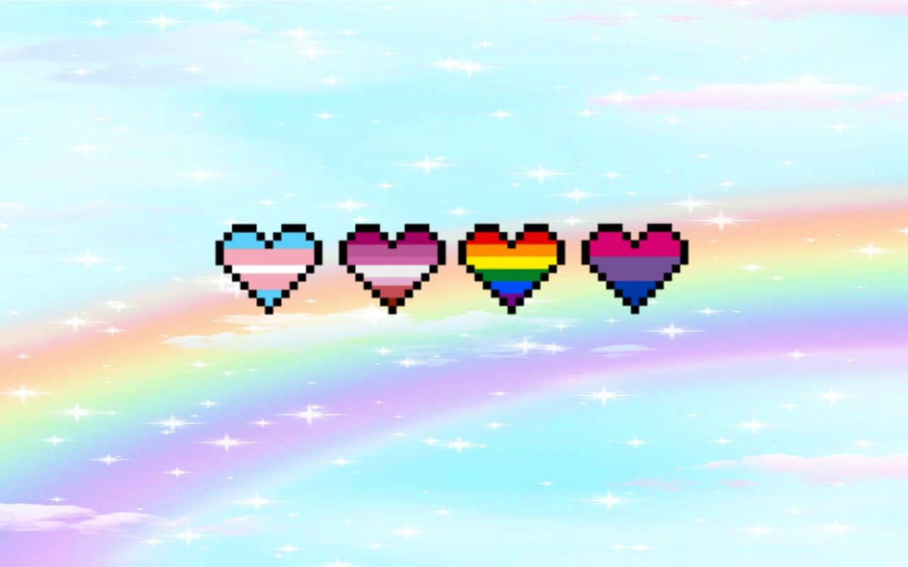 Rainbow Pixel Hearts Pride Desktop Wallpaper