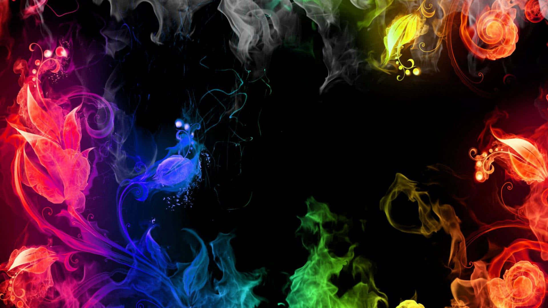 Flower-shaped Rainbow Smoke Pride Desktop Wallpaper