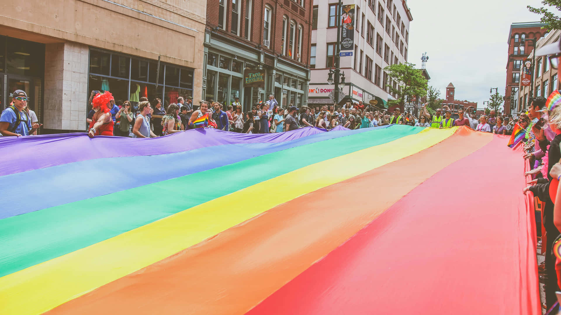 Pride Parade Giant Rainbow Flag Wallpaper