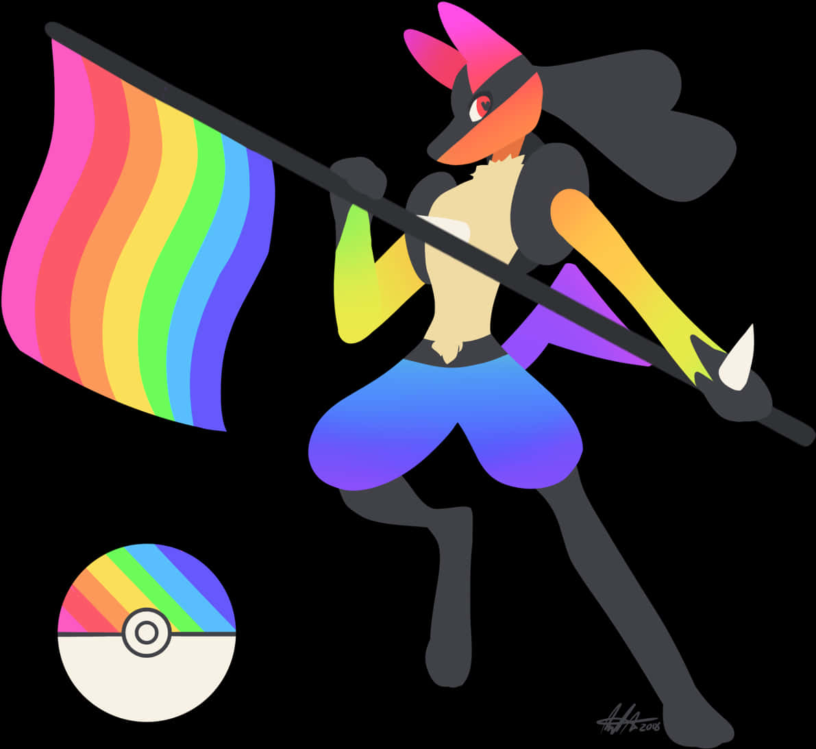 Prideful Lucariowith Flag PNG