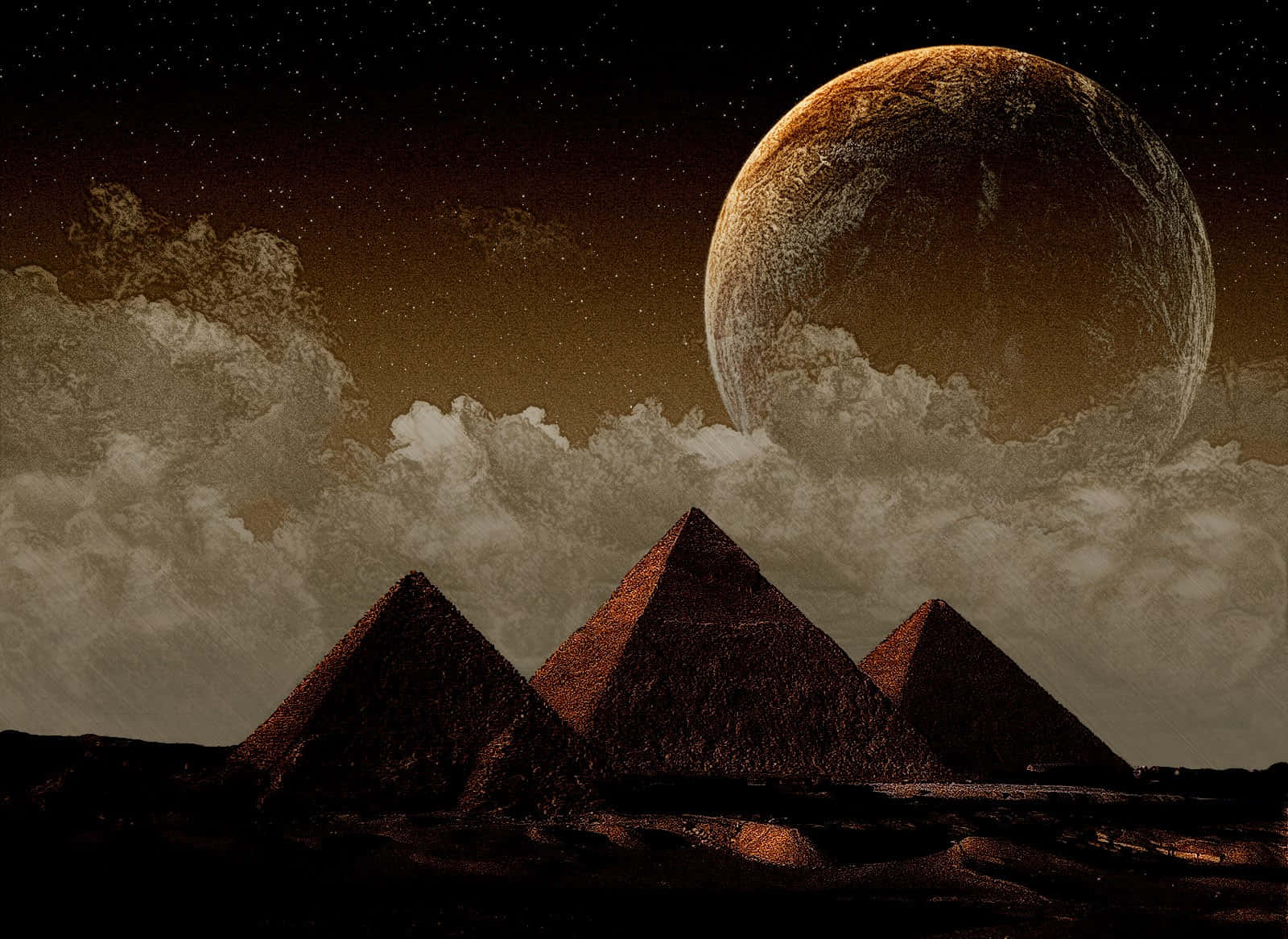 Caption: The Majestic Giza Pyramids Against a Brilliant Sky Wallpaper