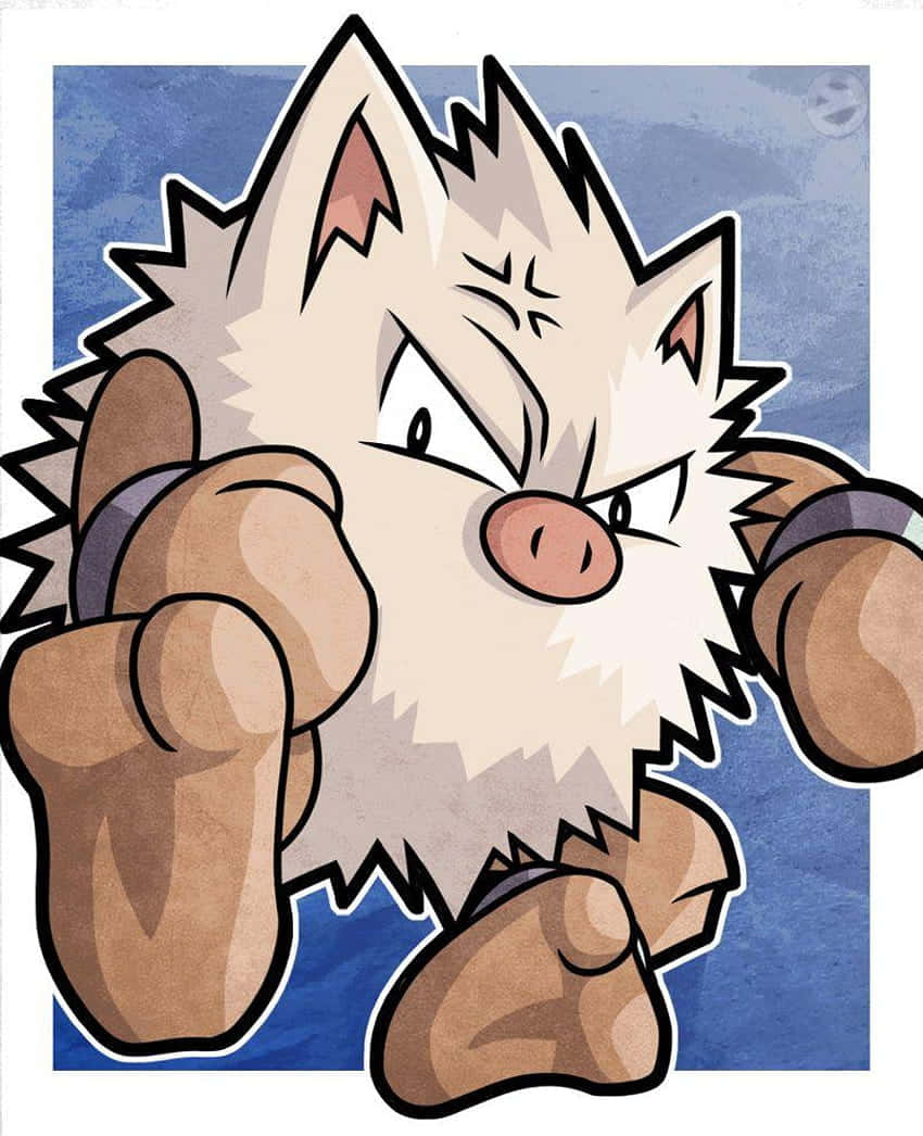 Primeape With Blue And White Background Wallpaper