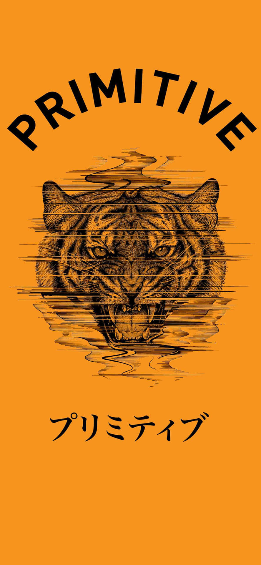 En tiger med ordene primitive på det. Wallpaper