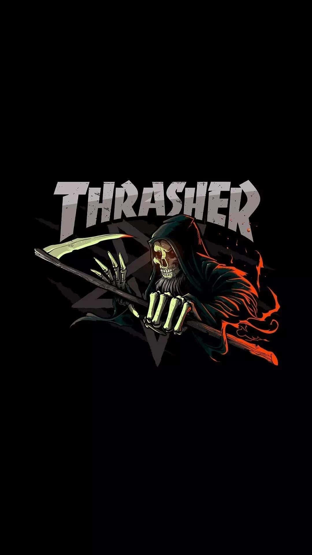Logotipoda Thrasher Em Um Fundo Preto. Papel de Parede