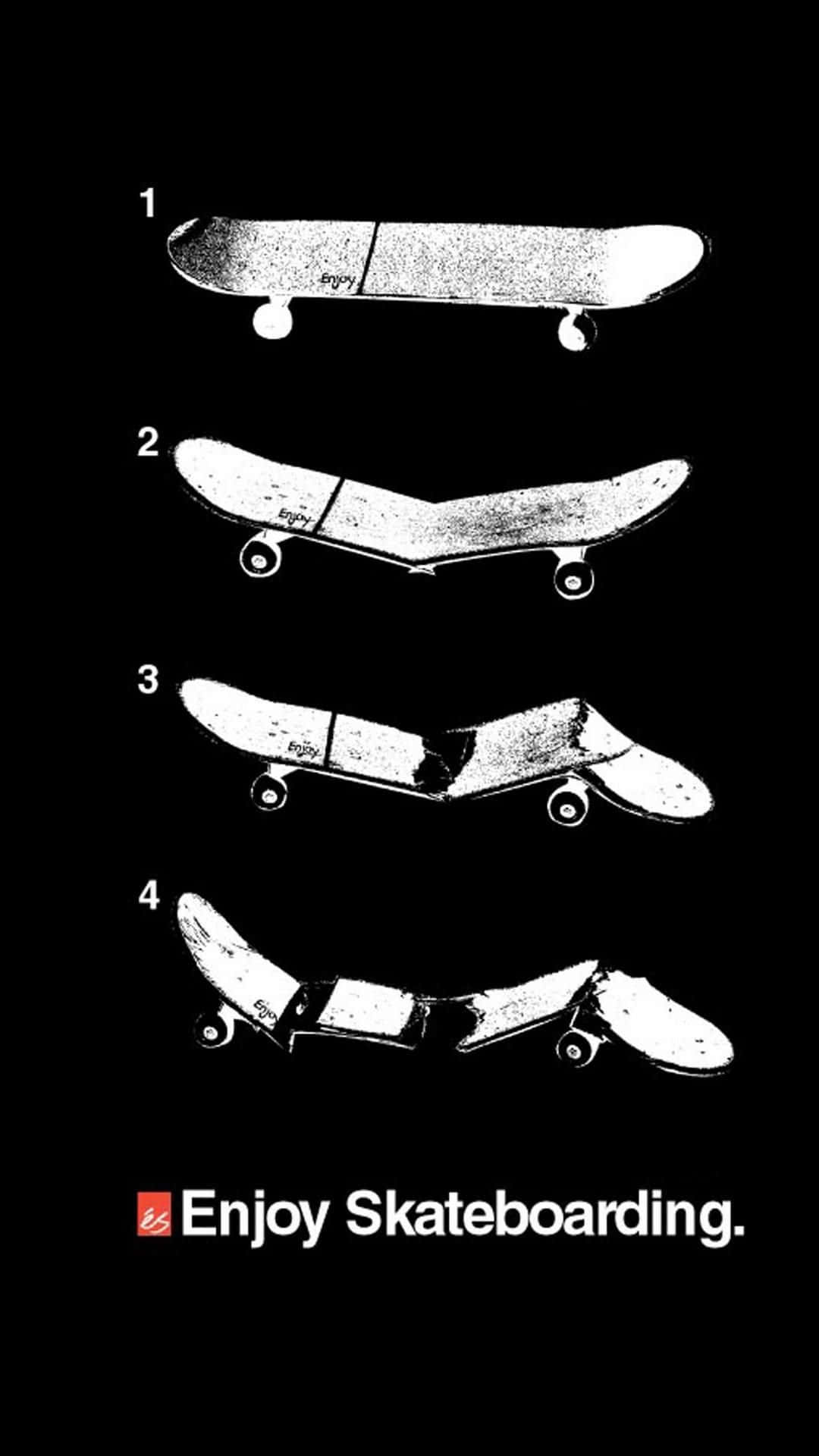 Et sort-hvid billede af et skateboard med forskellige trin Wallpaper