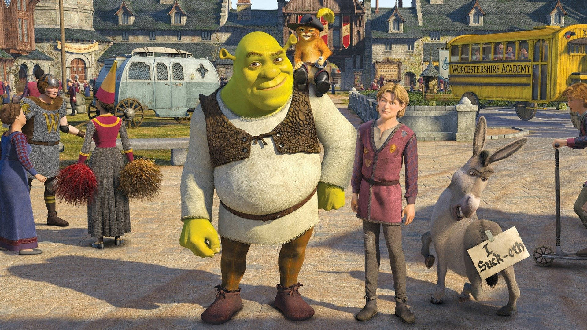 Prinscharmig Och Karaktärerna I Shrek 2. Wallpaper