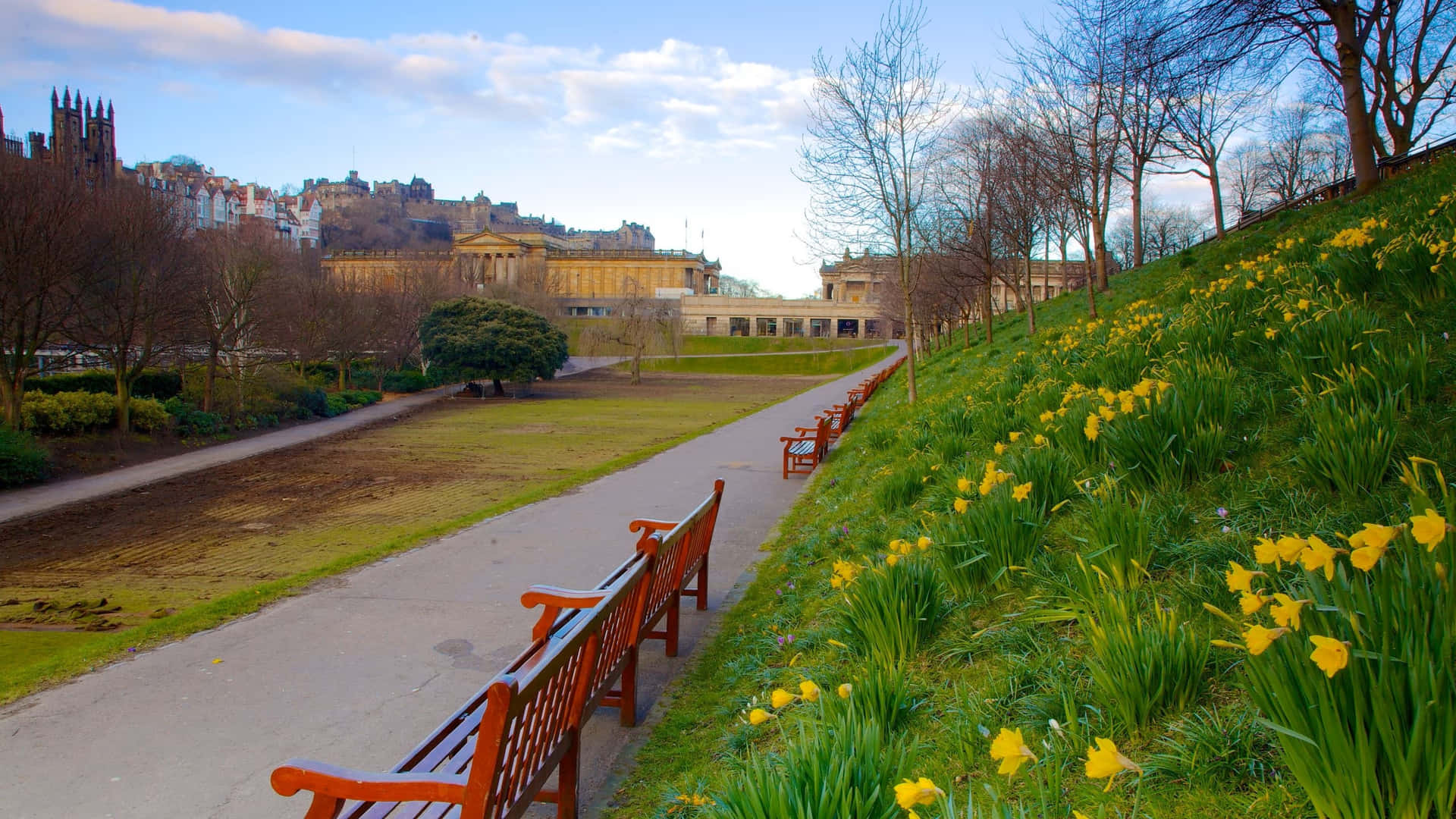 Princes Street Gardens Springtime Edinburgh Wallpaper