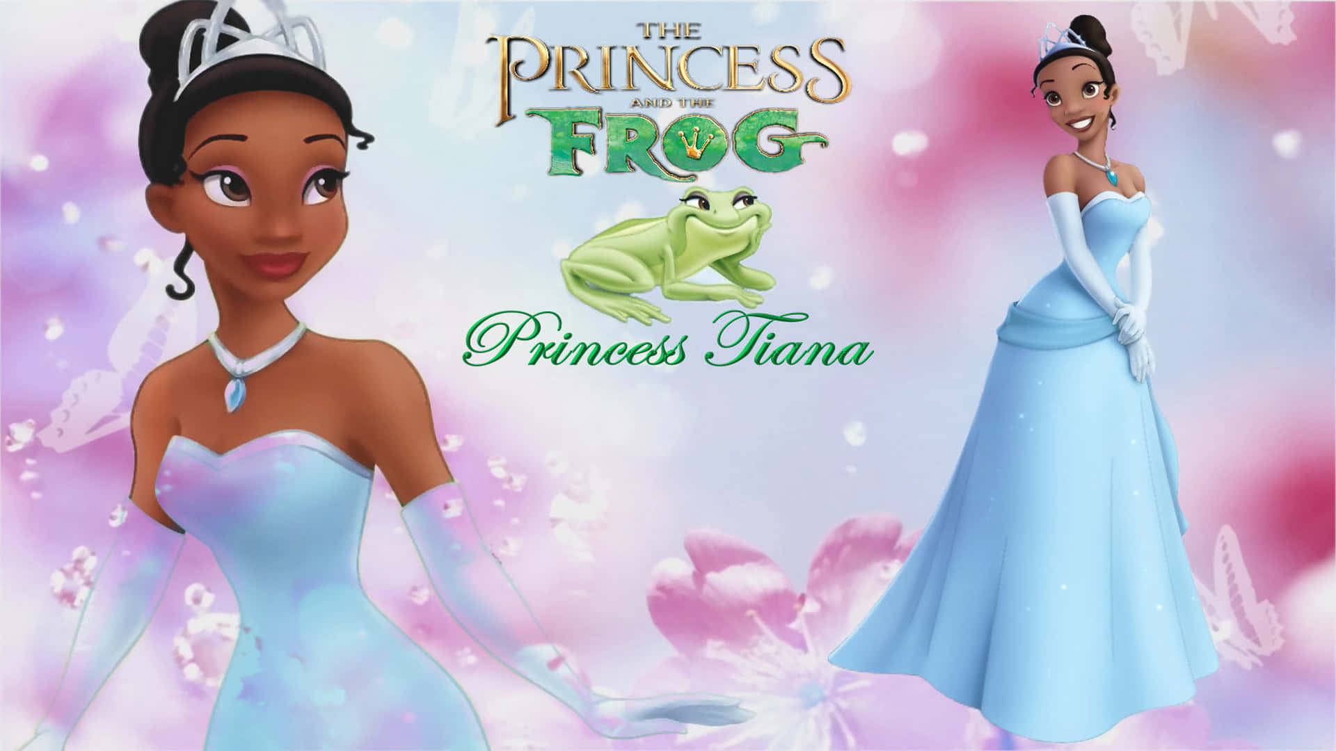 Princess Tiana and Prince Naveen in romantic embrace