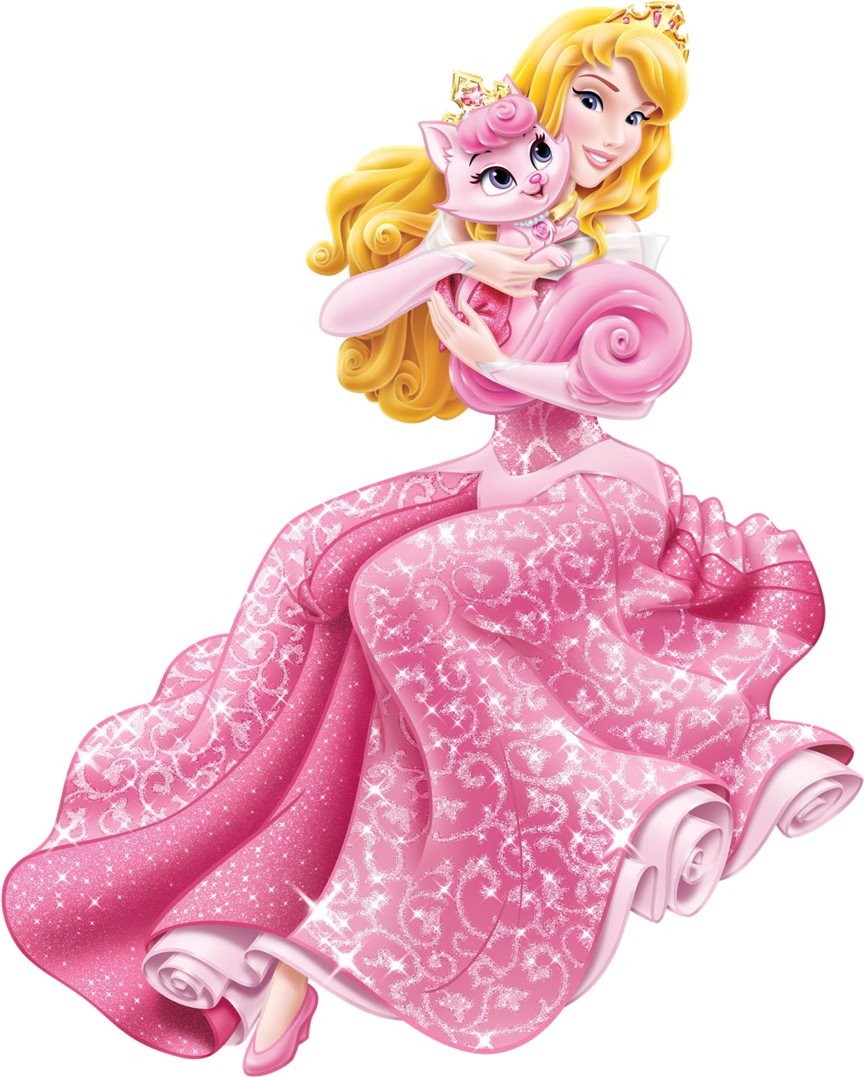 Princess Auroraand Pink Cat PNG
