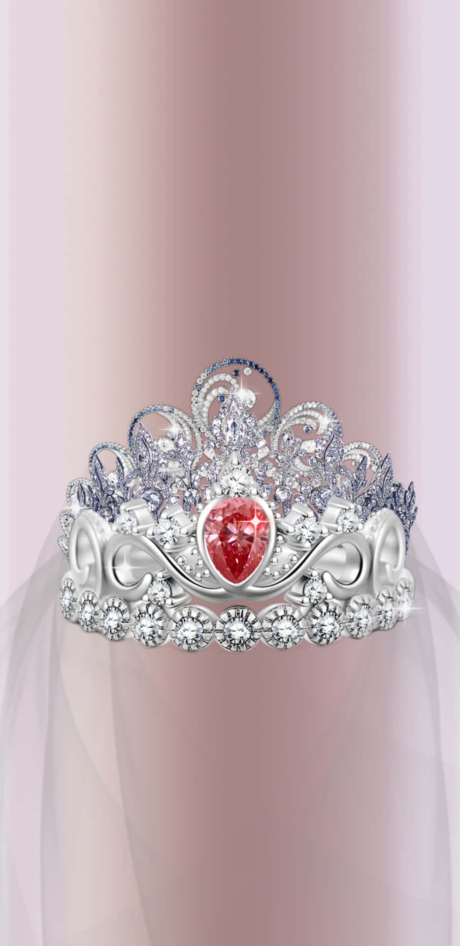 En tiara med et rødt hjerte og diamanter pryder væggen Wallpaper