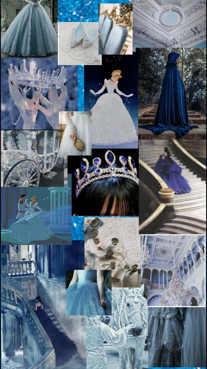 Cindrella kollage med billeder af kjoler og tiaraer Wallpaper