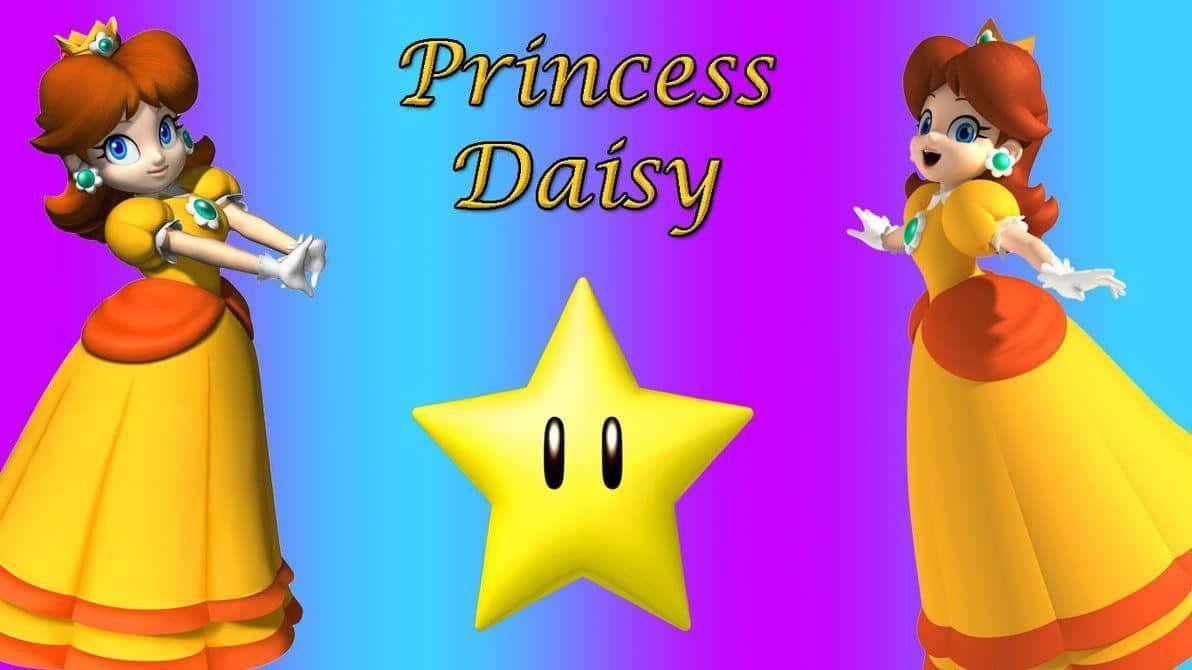 Princess Daisy Smiles Radiantly in Colorful Gown Wallpaper