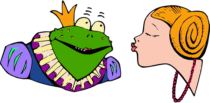 Princess Kissing Frog Cartoon PNG