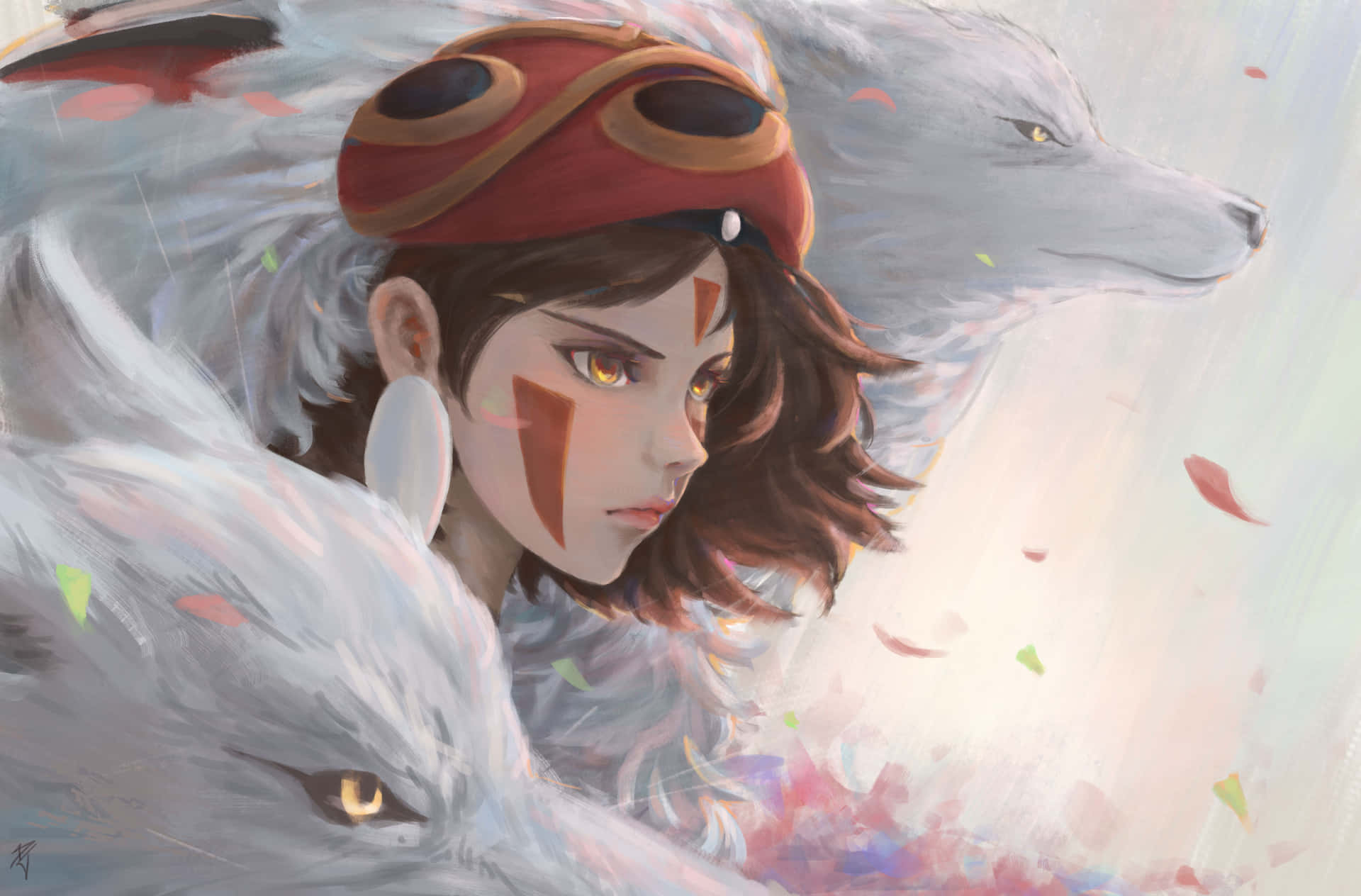 Ashitaka, San, and the Wolf God protect the forest in Princess Mononoke