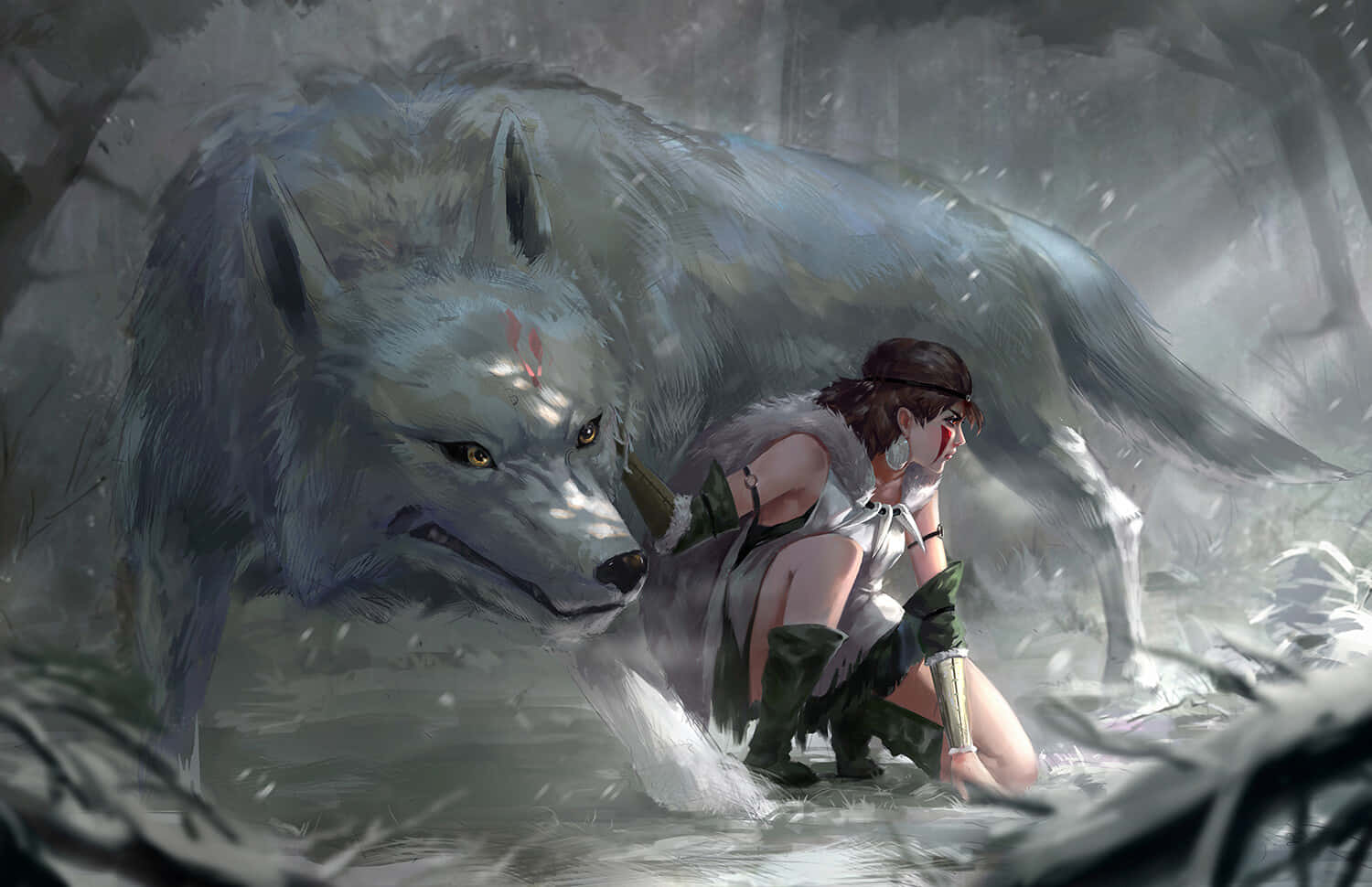 San,der Wolfsgott Und Der Geist Des Waldes In Prinzessin Mononoke