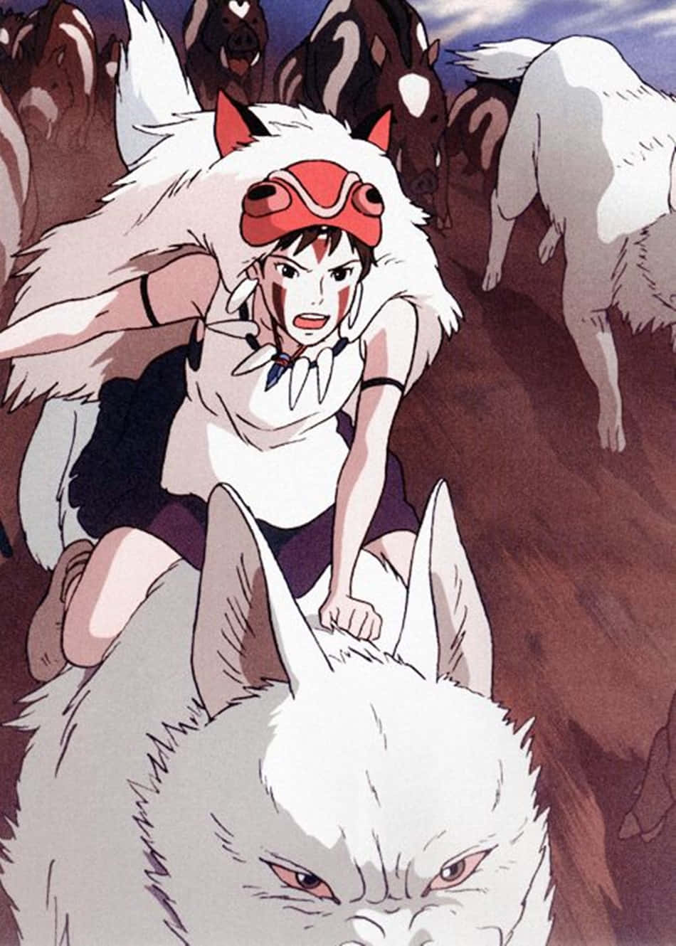 Princesse Mononoke, en ikon fra Studio Ghibli-film, pyntes denne tapet. Wallpaper