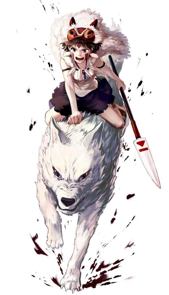 Ashitaka, en ung kriger, og prinsesse Mononoke fra Studio Ghibli's episke fantasy kolliderer i dette fantasifulde tapet. Wallpaper